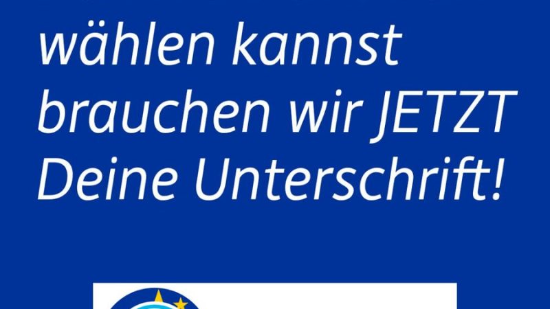 Aufruf zum Geben einer Unterstützungsunterschrift.